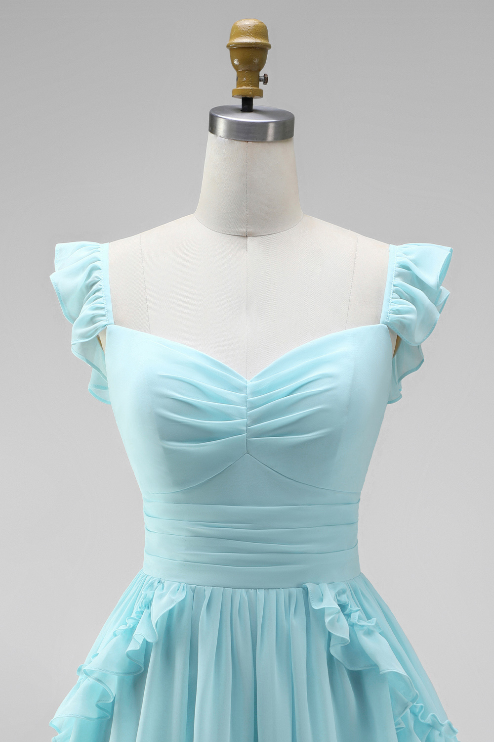 Mint A-Line Ruched Tiered Short Homecoming Dress