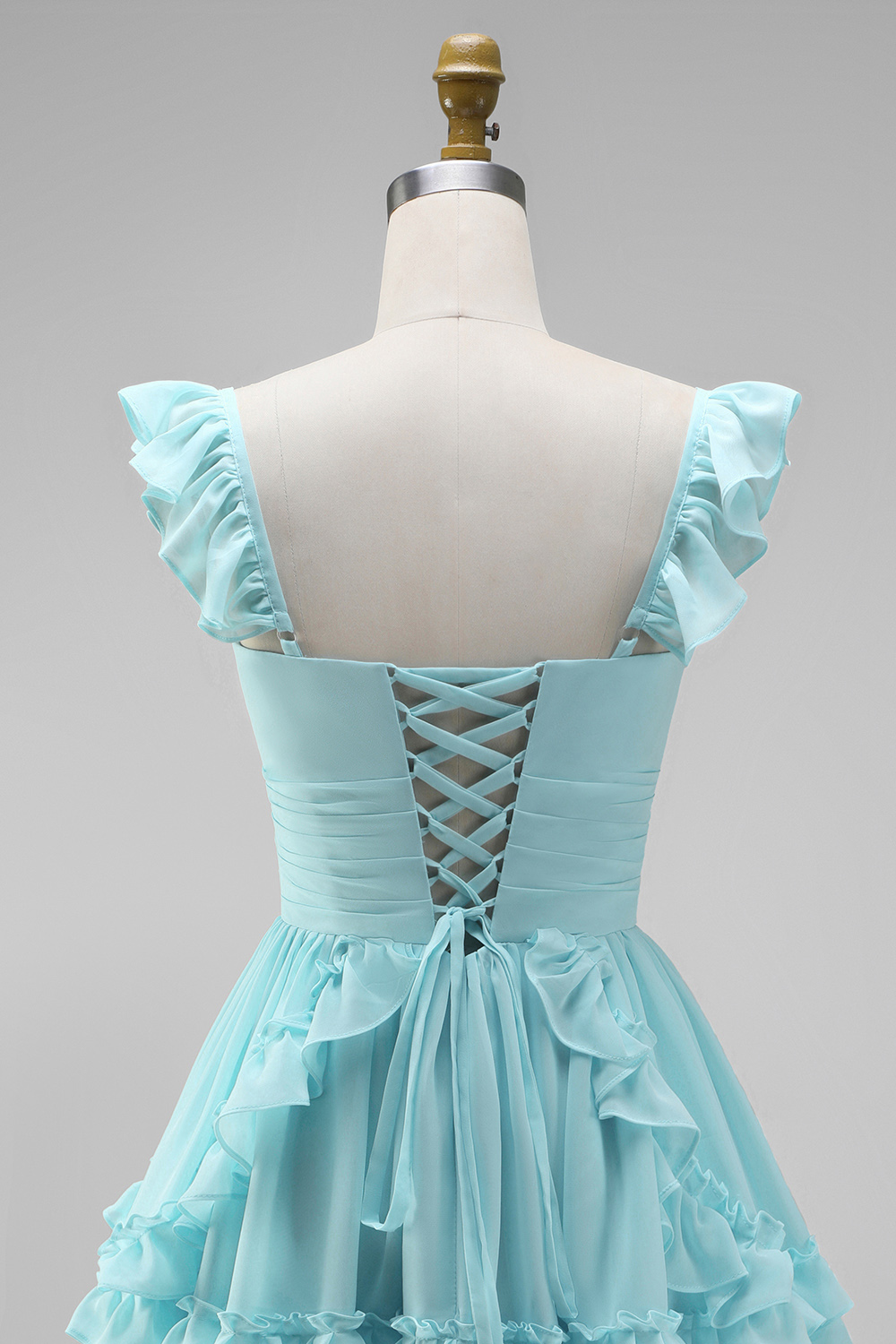 Mint A-Line Ruched Tiered Short Homecoming Dress