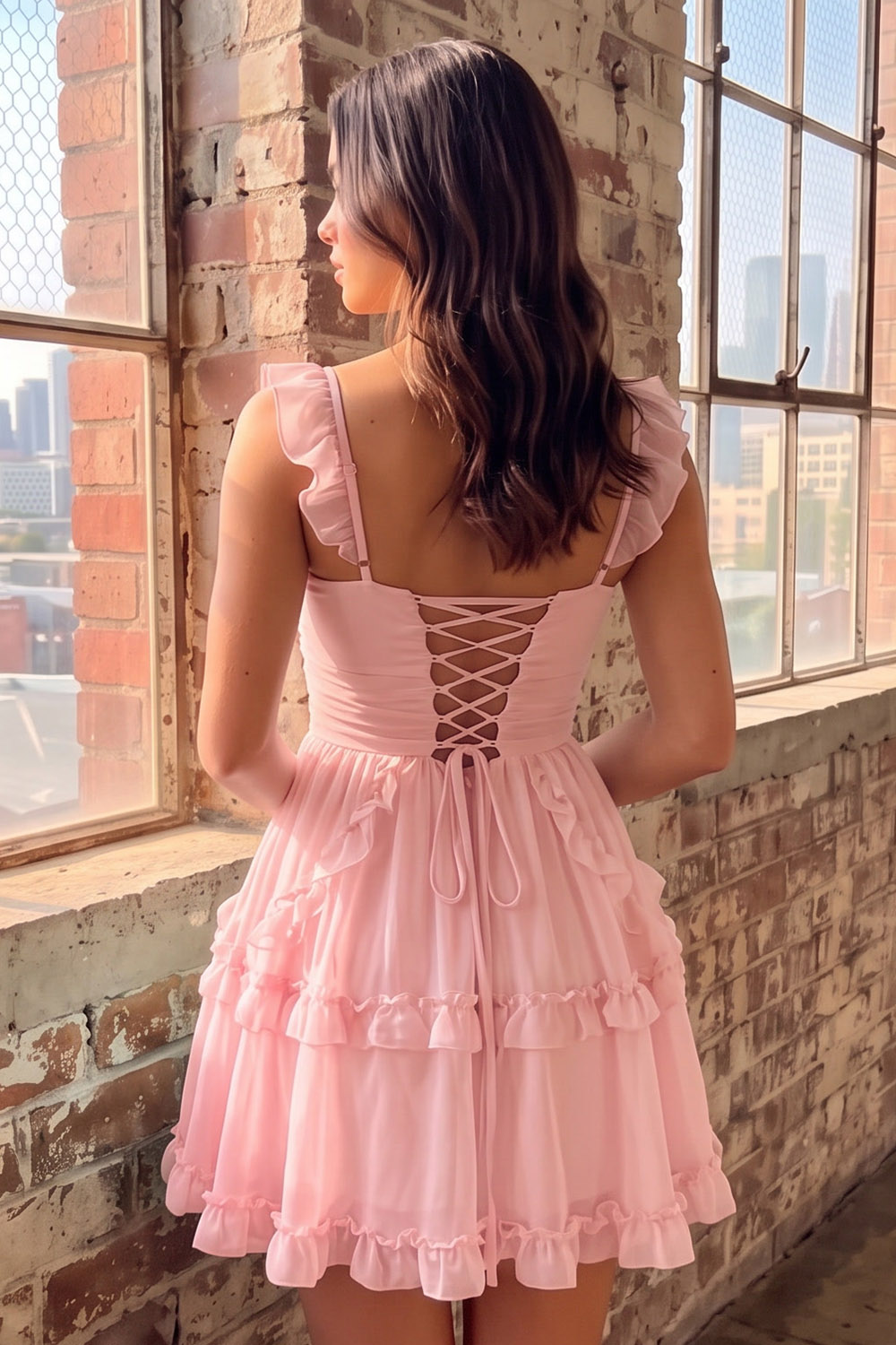 Mint A-Line Ruched Tiered Short Homecoming Dress