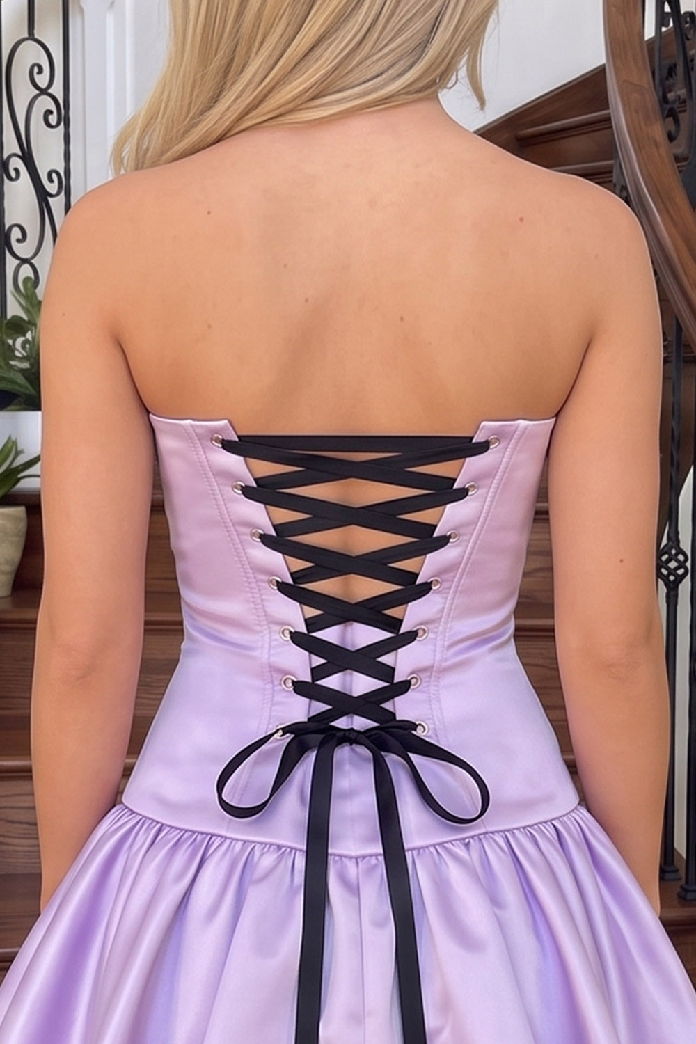 Purple A Line Strapless Short Homecoming Dress with Bow