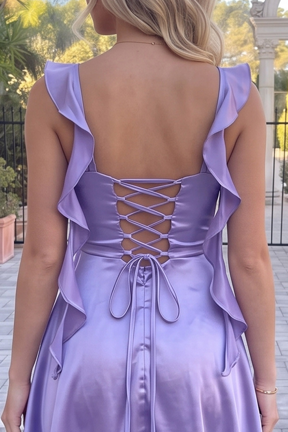 Dark Purple Satin A-Line Cowl Neck Short Homecoming Dress with Ruffles