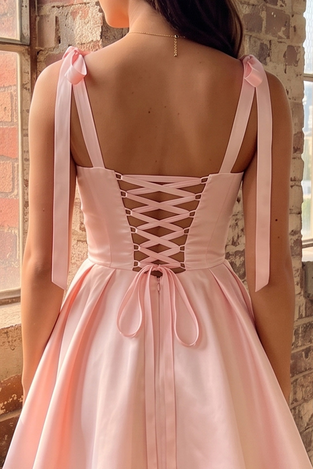 Pink Corset A Line Short Homecoming Dress with Bow