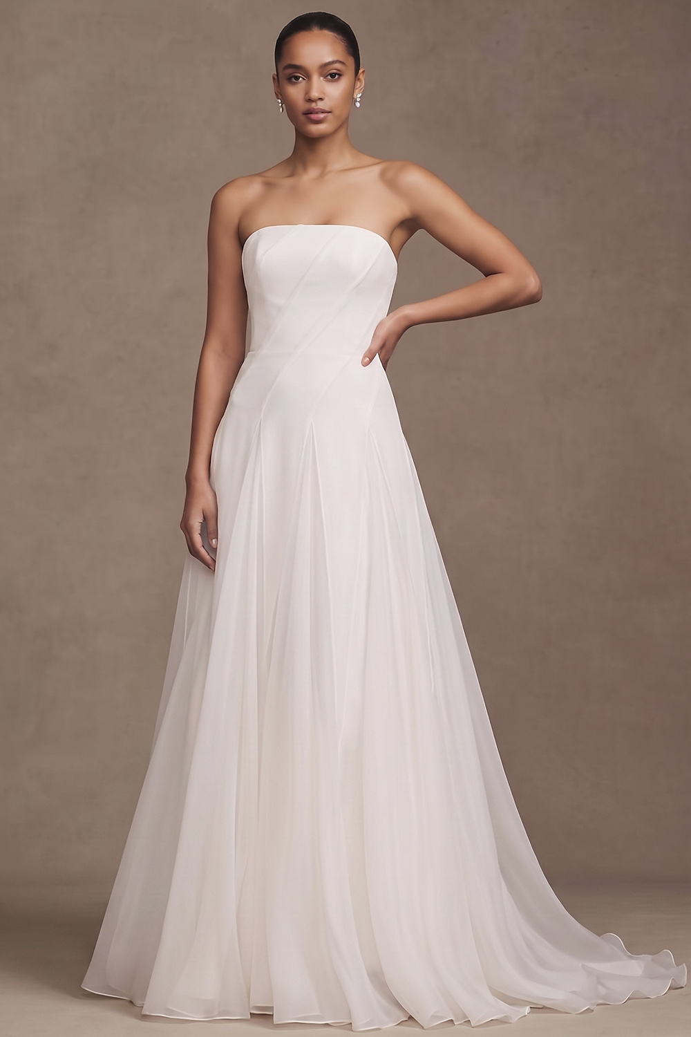 White A-Line Strapless Sweep Train Beach Wedding Dress