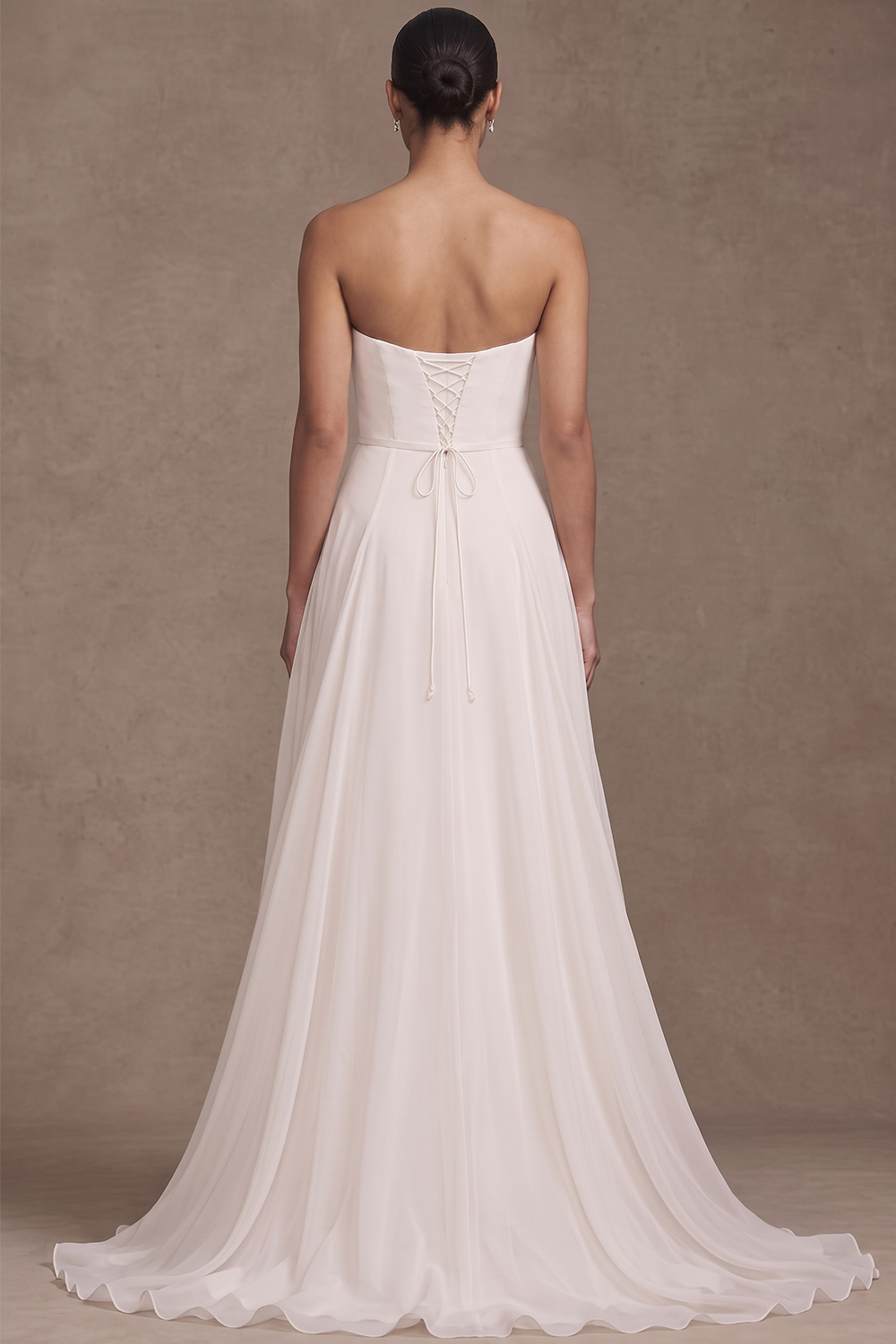 White Strapless A-Line Sweep Train Beach Wedding Dress