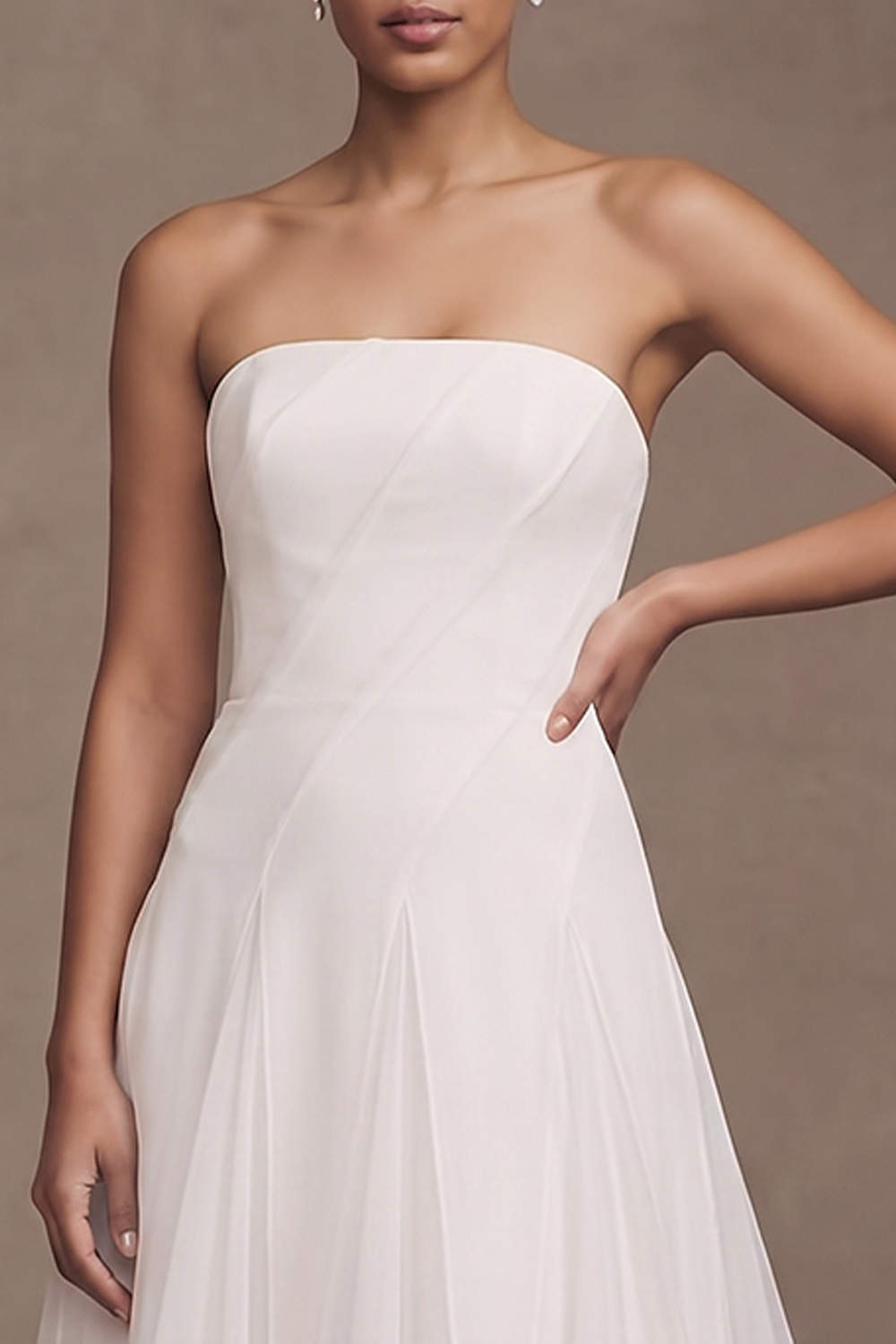 White A-Line Strapless Sweep Train Beach Wedding Dress