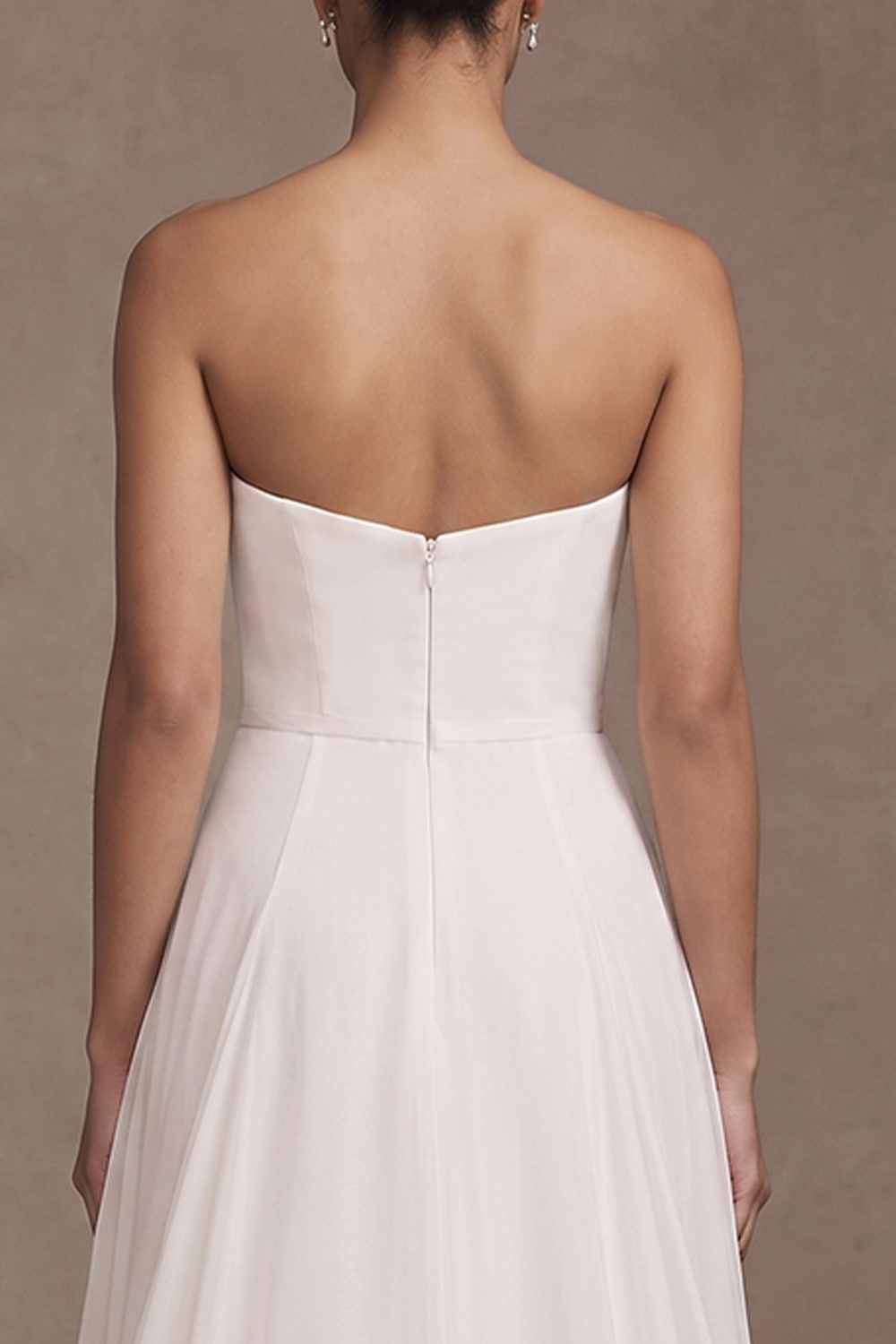 White A-Line Strapless Sweep Train Beach Wedding Dress