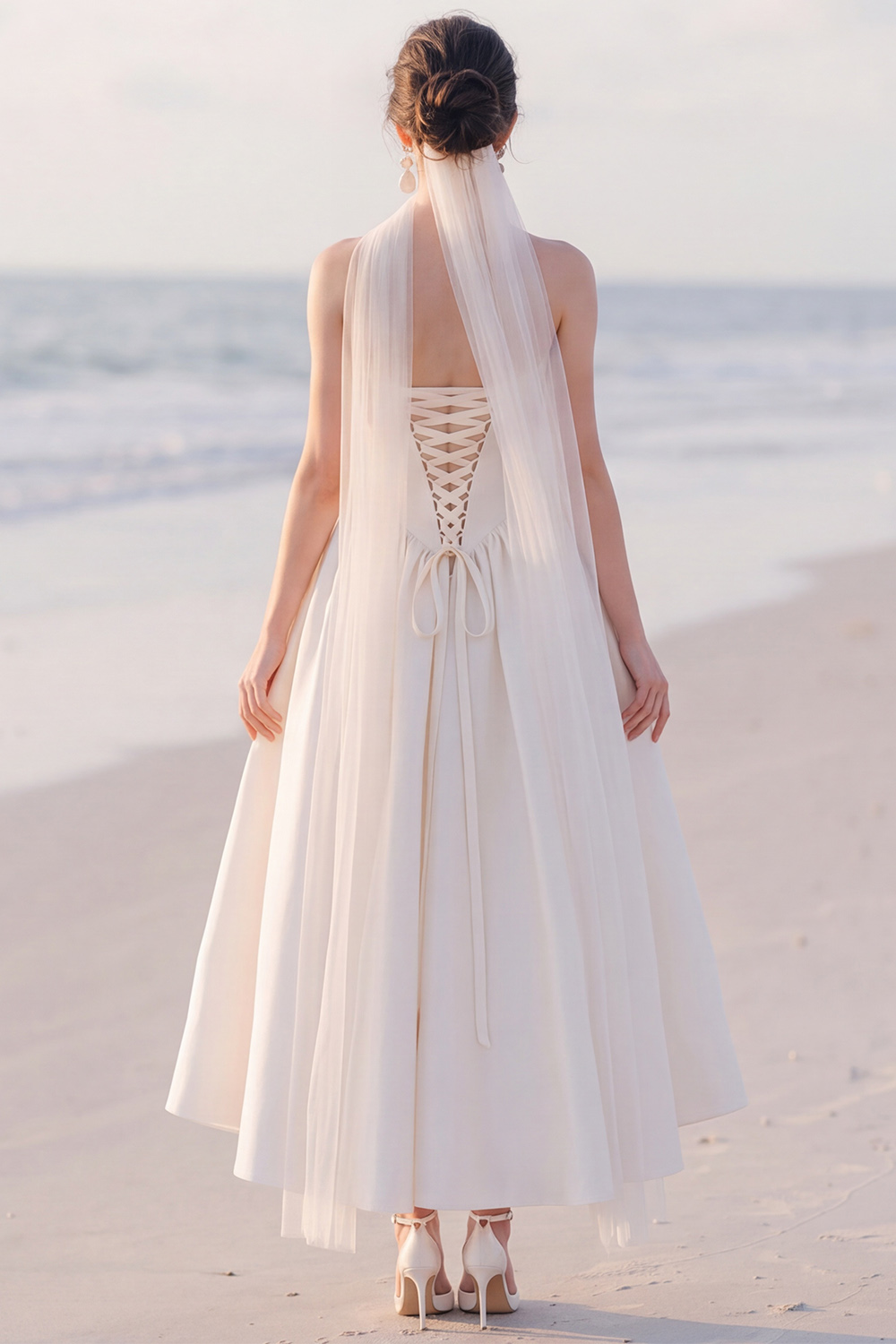 White A-Line Strapless Midi Engagement Dress