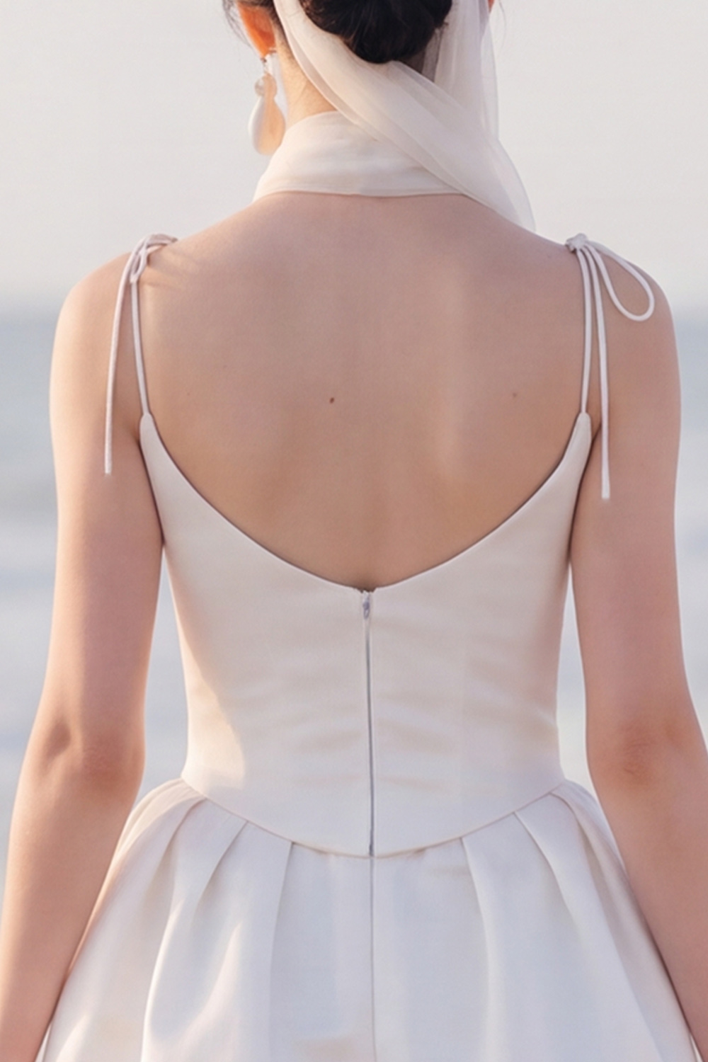 White Spaghetti Straps Short Bridal Shower Dress with Pearls
