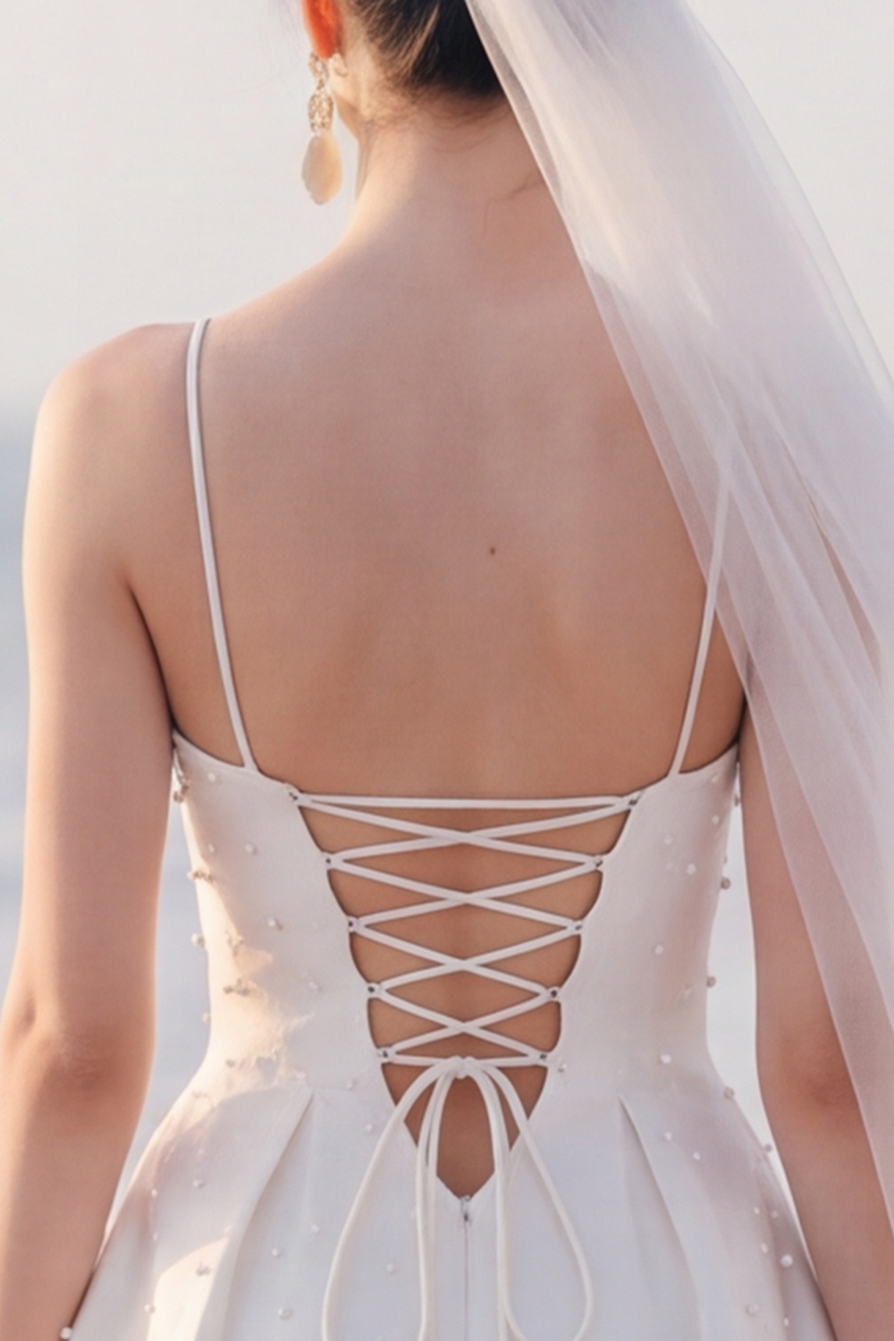 White A Line Boat Neck Short Bridal Shower Dress with Pearls