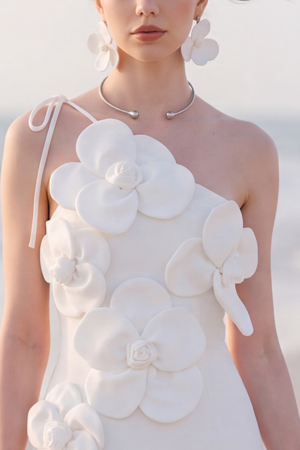 White One Shoulder 3D Flower Short Tight Bridal Shower Dress