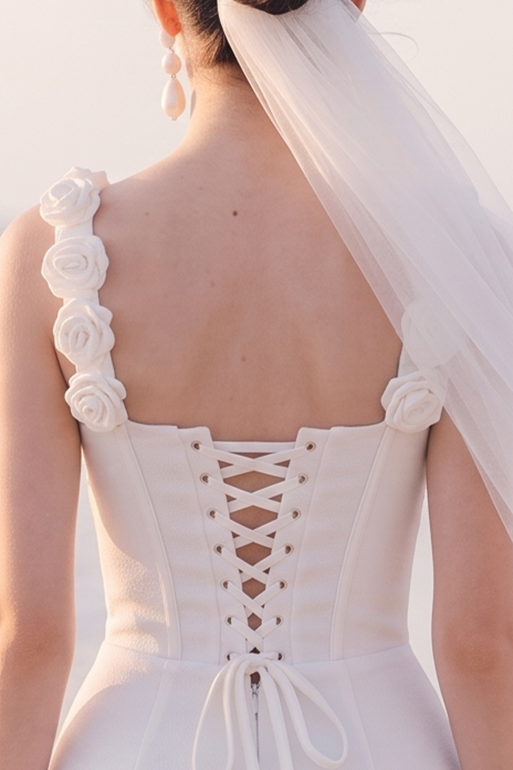 White Corset Tight Square Neck Short Bridal Shower Dress with 3D Flower