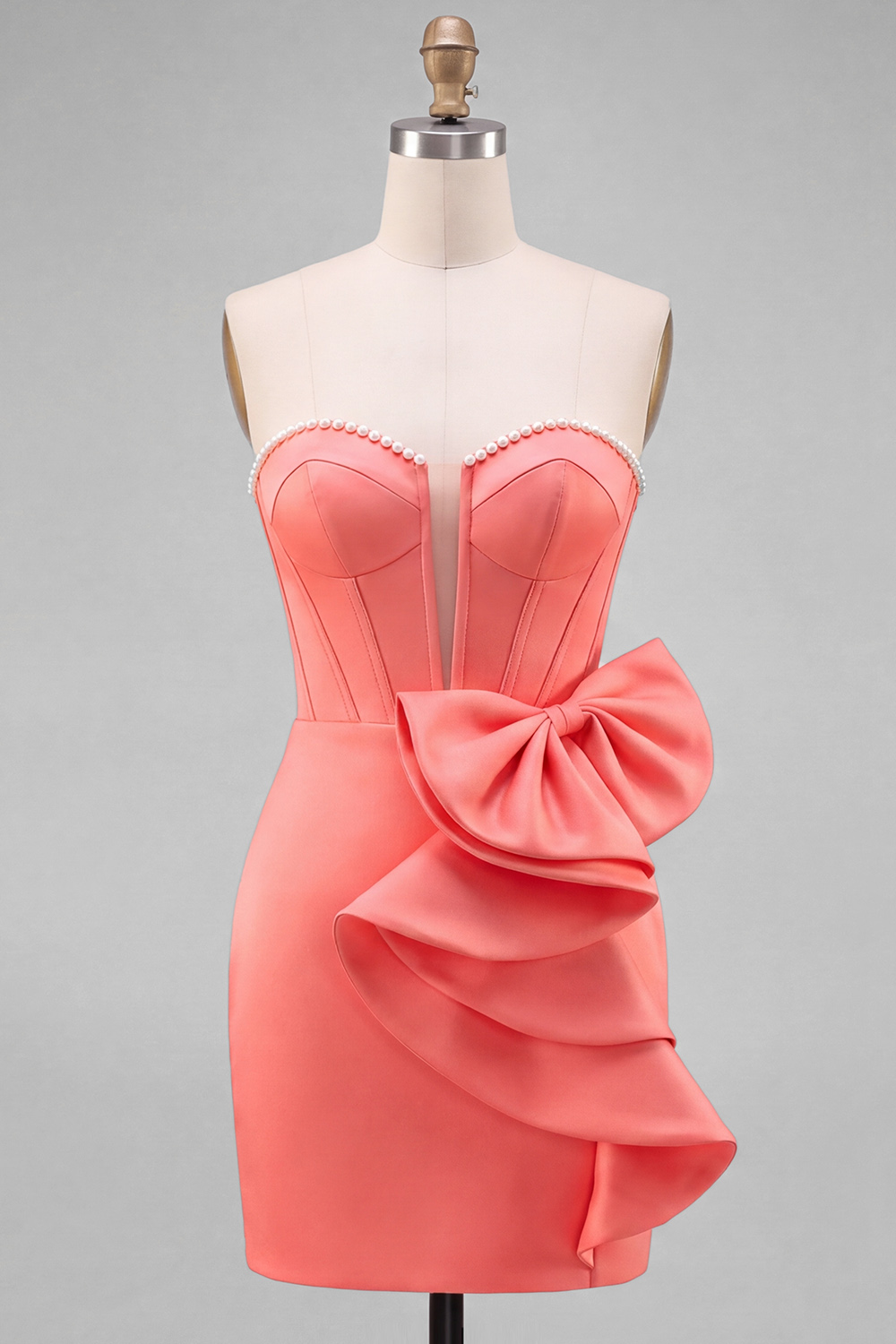 Coral Corset Sweetheart Short Homecoming Dress with Bow