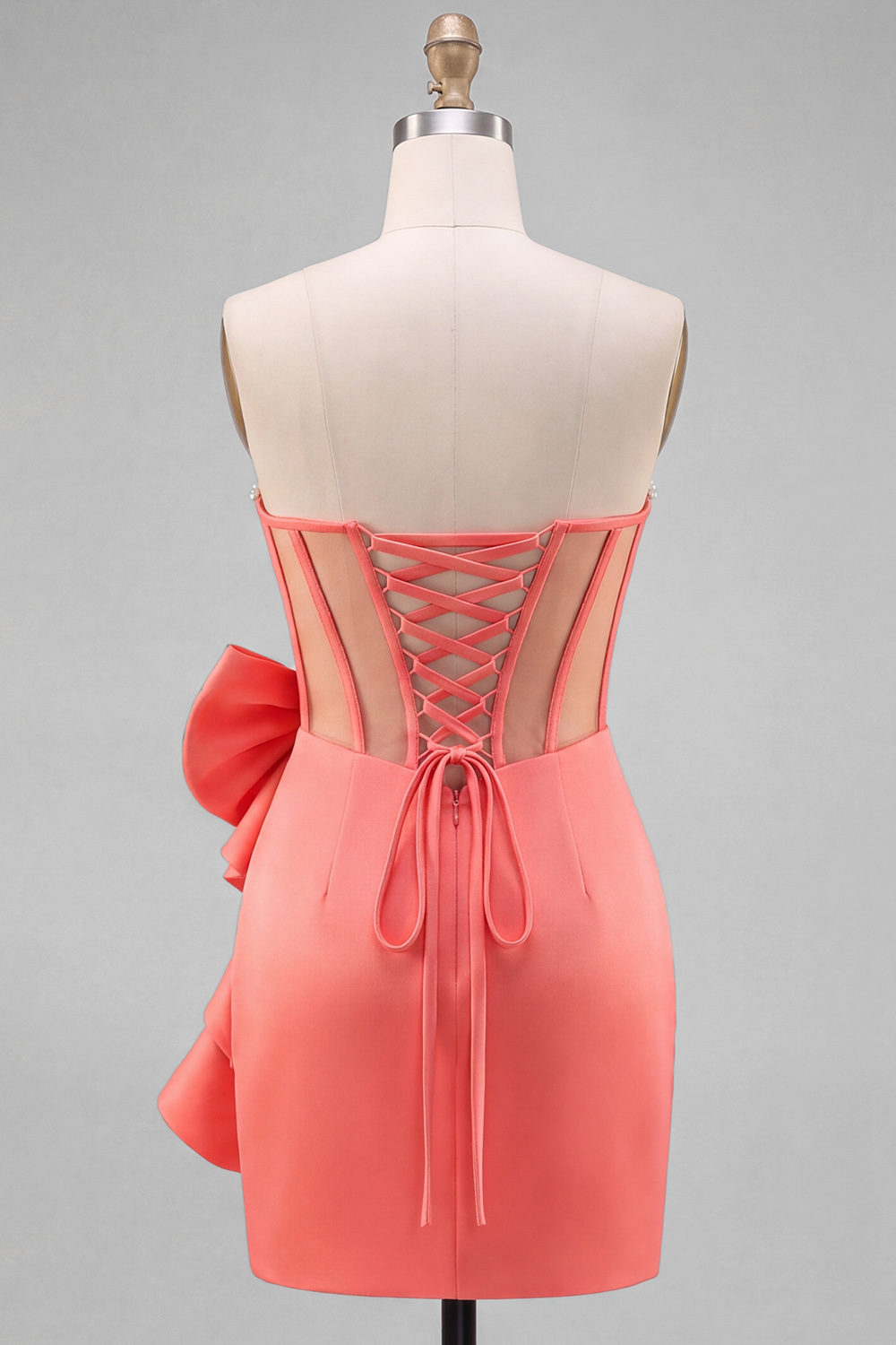 Coral Corset Sweetheart Short Homecoming Dress with Bow