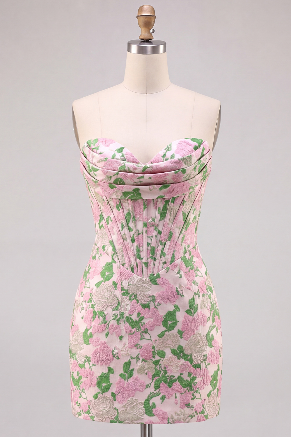 Pink Corset Sweetheart Tight Floral Homecoming Dress