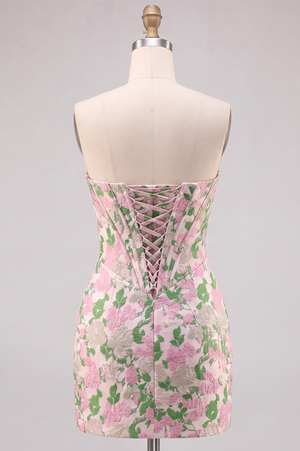 Pink Corset Sweetheart Tight Floral Homecoming Dress