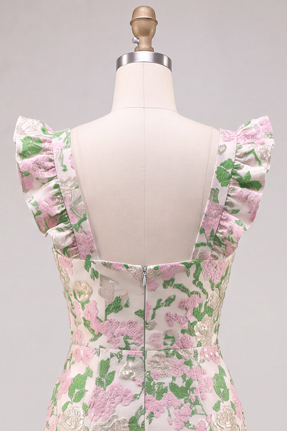 Pink Floral Flutter Sleeves Short Tight Homecoming Dress