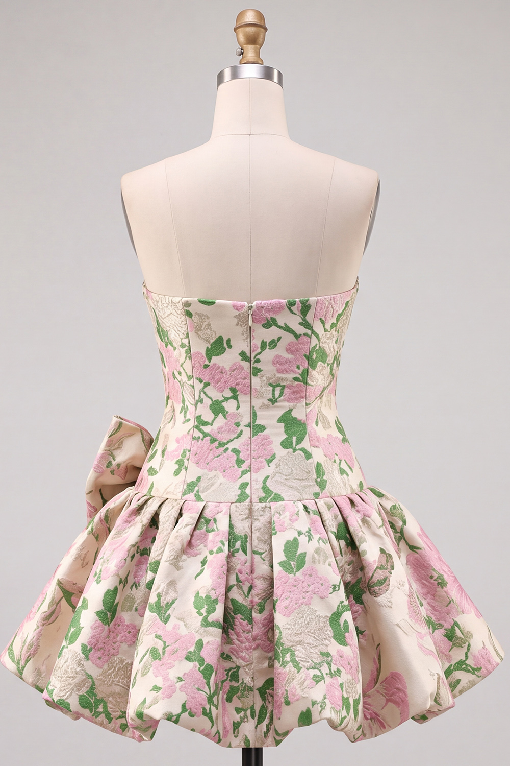 Pink A-Line Strapless Floral Short Homecoming Dress with Bow