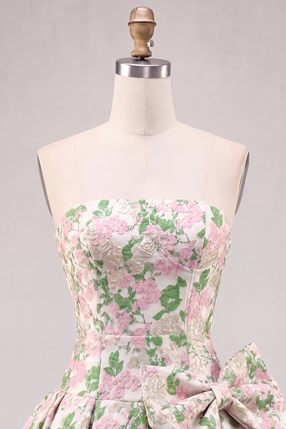 Pink A-Line Strapless Floral Short Homecoming Dress with Bow