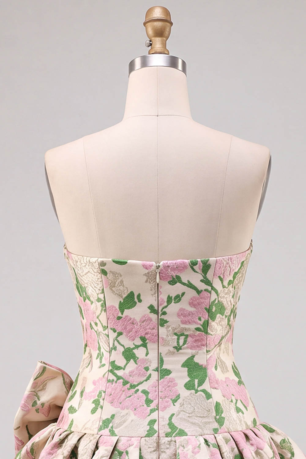 Pink A-Line Strapless Floral Short Homecoming Dress with Bow