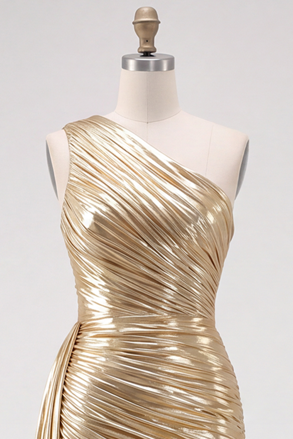 Gold Sparkly Bodycon One Shoulder Ruched Short Metallic Homecoming Dress