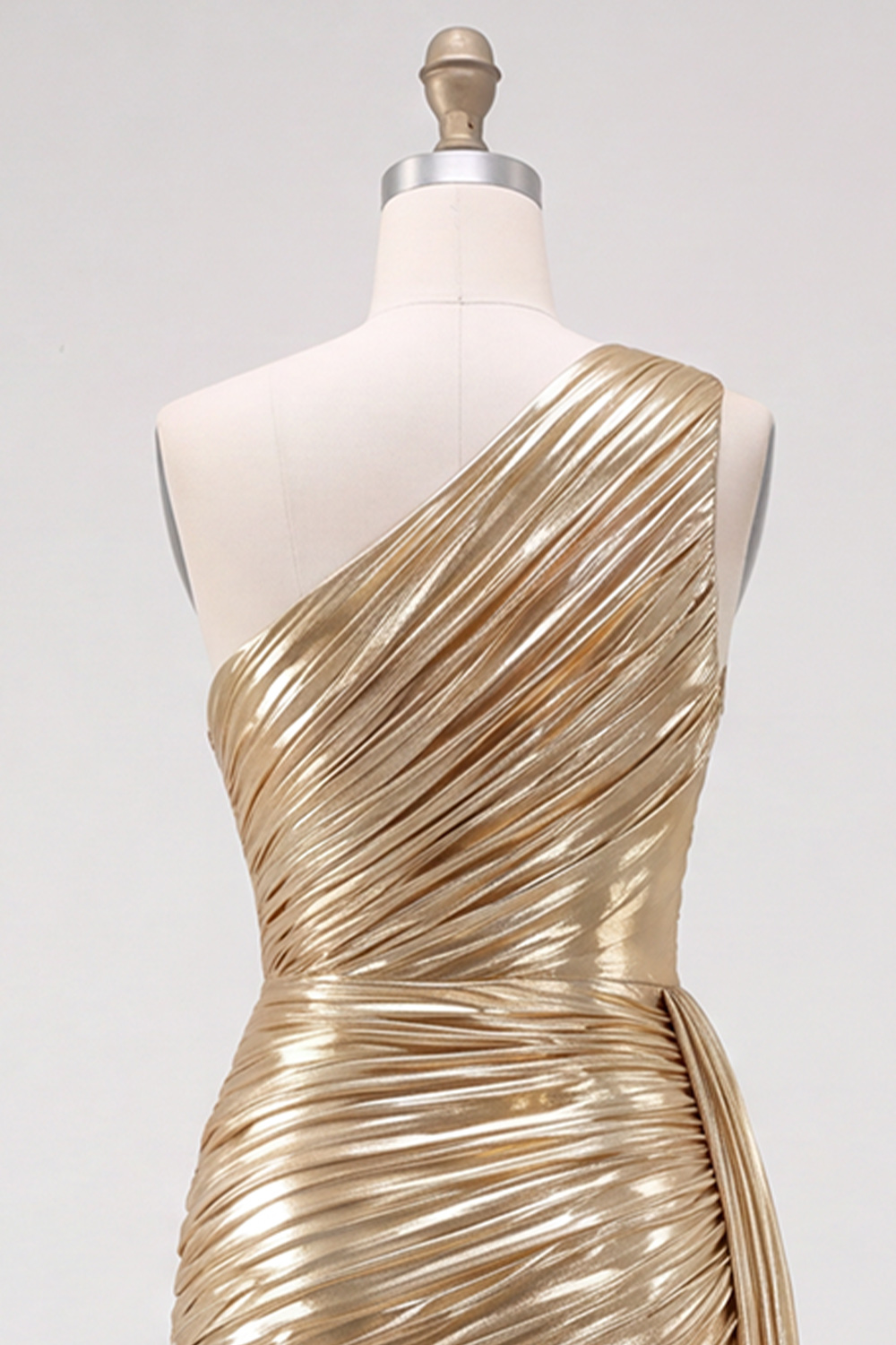 Gold Sparkly Bodycon One Shoulder Ruched Short Metallic Homecoming Dress