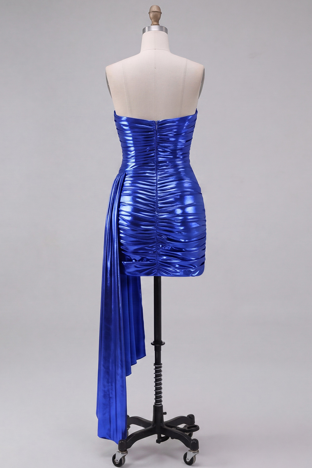 Sparkly Metallic Royal Blue Bodycon Strapless Ruched Short Homecoming Dress