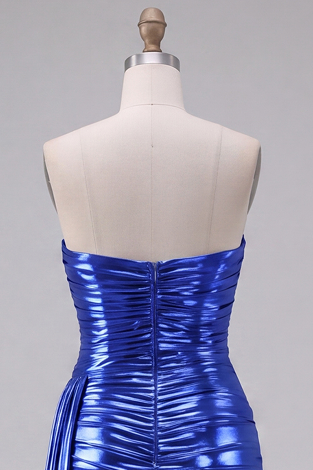 Sparkly Metallic Royal Blue Bodycon Strapless Ruched Short Homecoming Dress