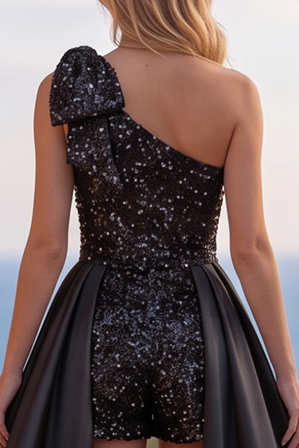Sparkly Blue Sequin Short Homecoming Jumpsuits with Cape