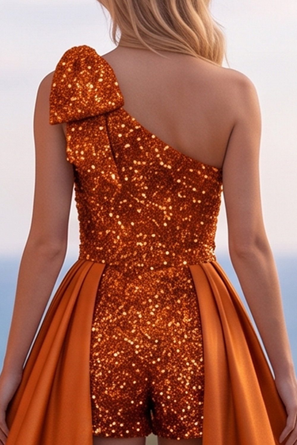 Sparkly Blue Sequin Short Homecoming Jumpsuits with Cape