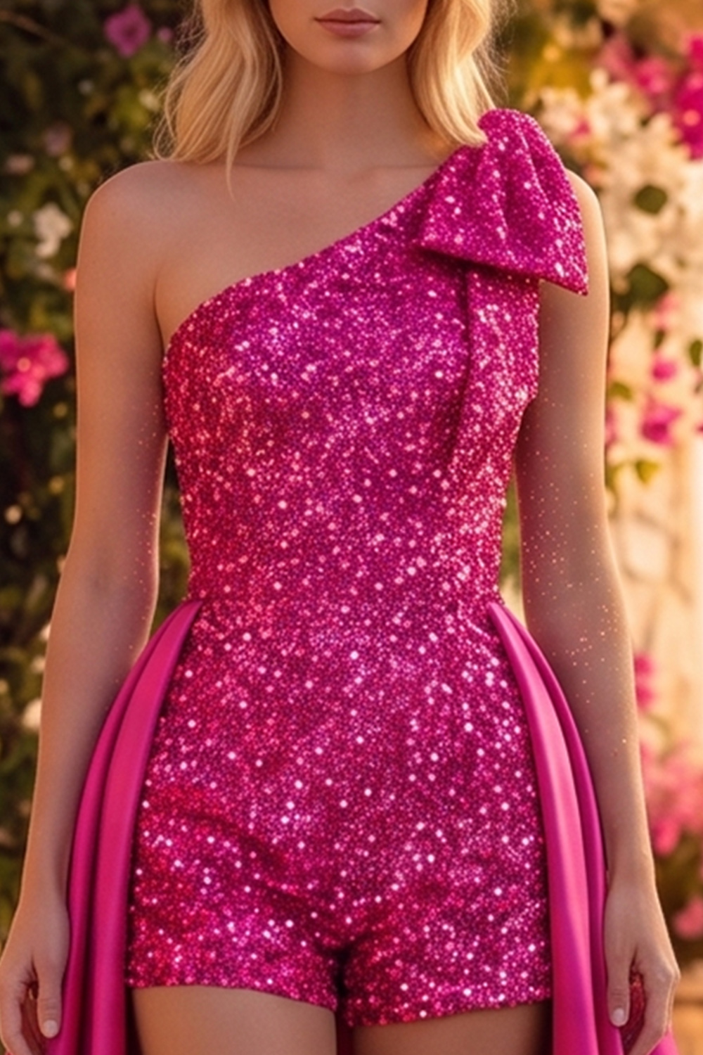 Sparkly Blue Sequin Short Homecoming Jumpsuits with Cape