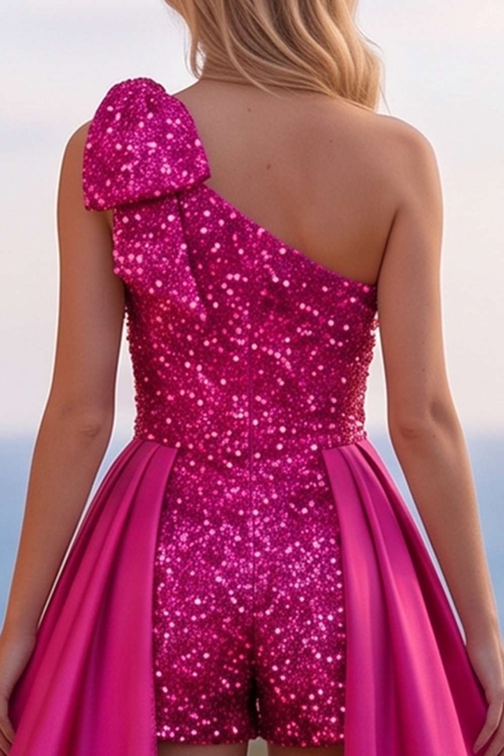 Sparkly Blue Sequin Short Homecoming Jumpsuits with Cape