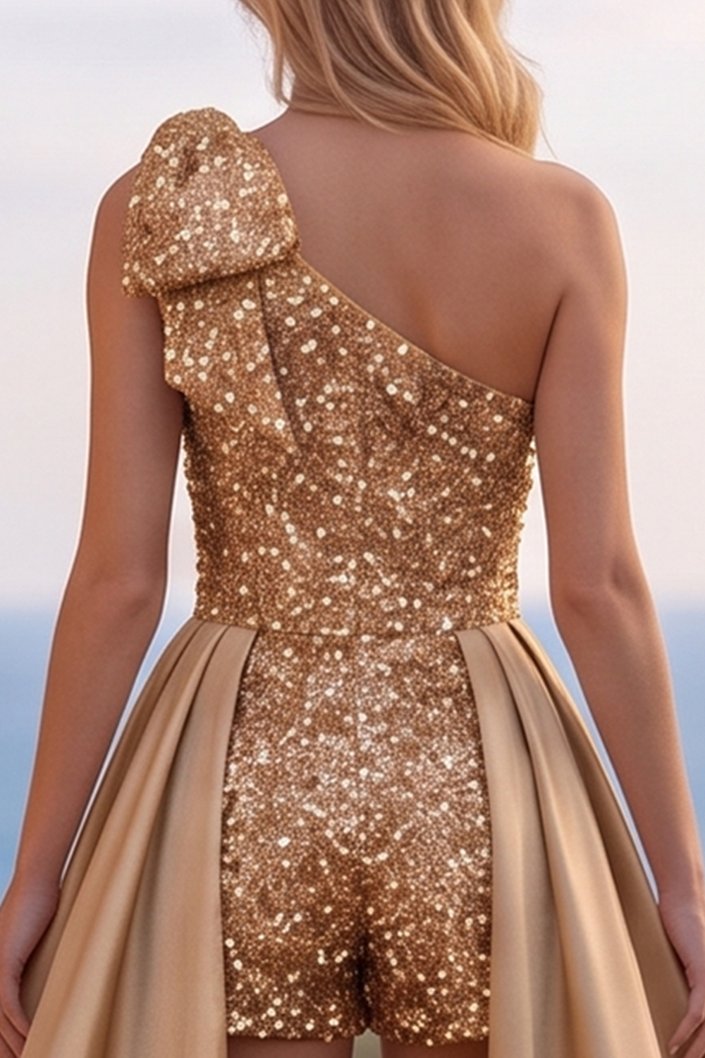 Sparkly Blue Sequin Short Homecoming Jumpsuits with Cape