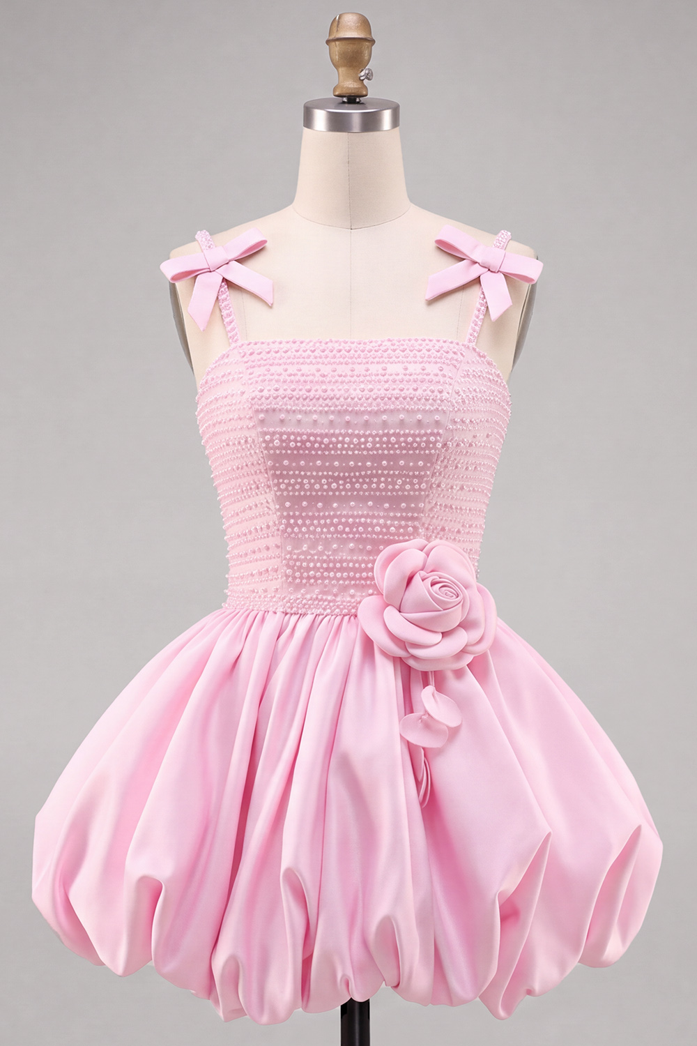 Pink A-Line Square Neck Short Homecoming Dress with Bow