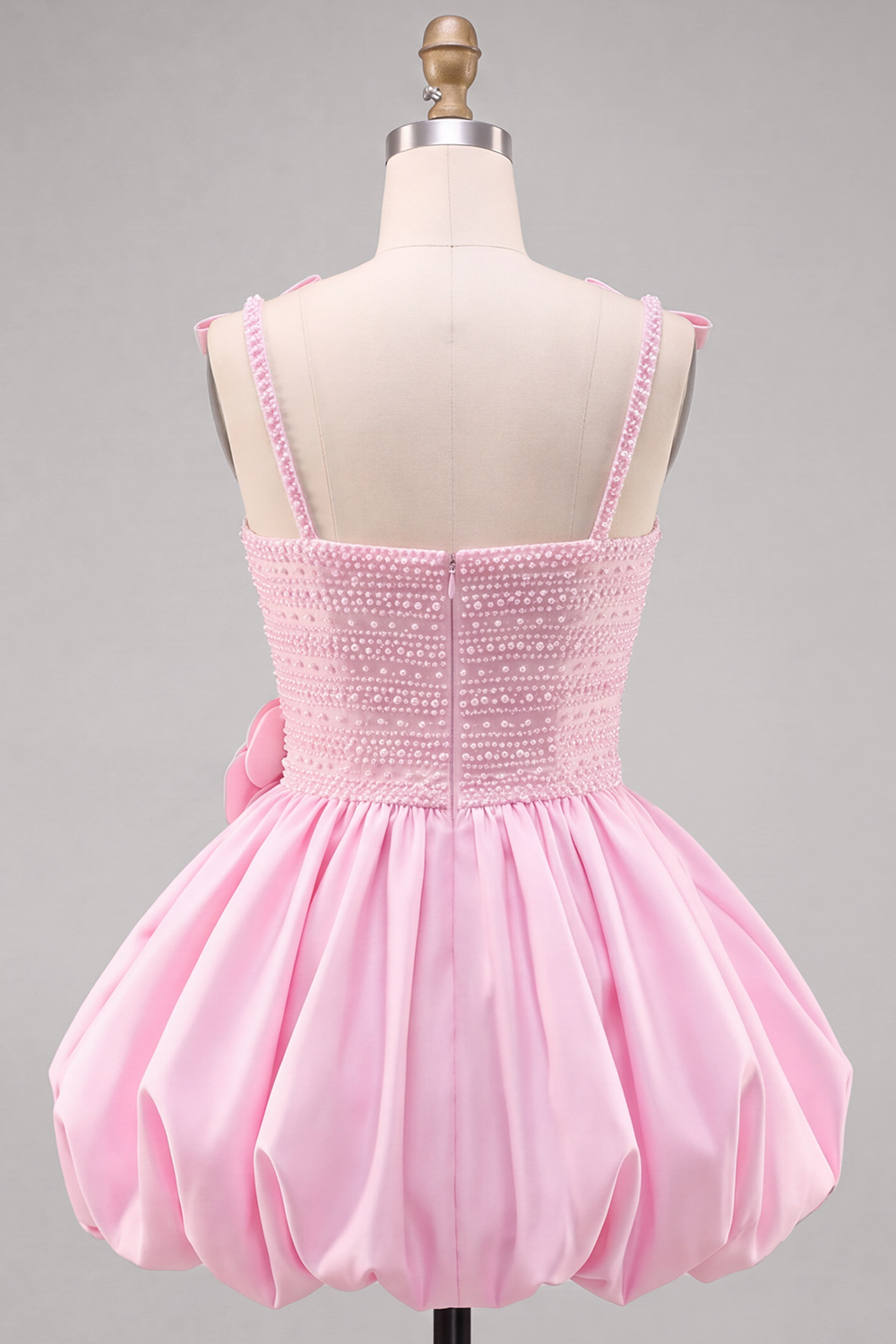 Pink A-Line Square Neck Short Homecoming Dress with Bow