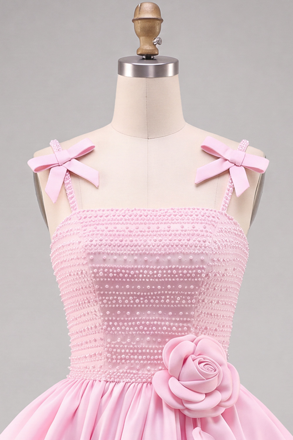 Pink A-Line Square Neck Short Homecoming Dress with Bow