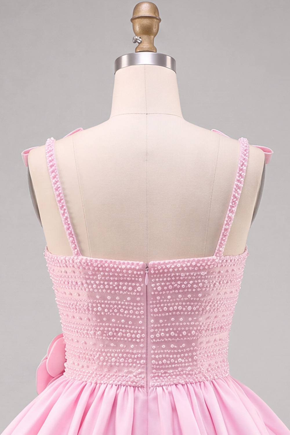 Pink A-Line Square Neck Short Homecoming Dress with Bow