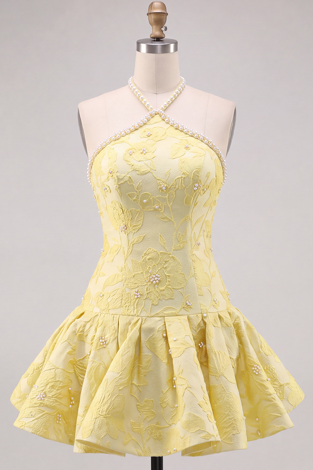Daffodil A-Line Halter Floral Short Homecoming Dress