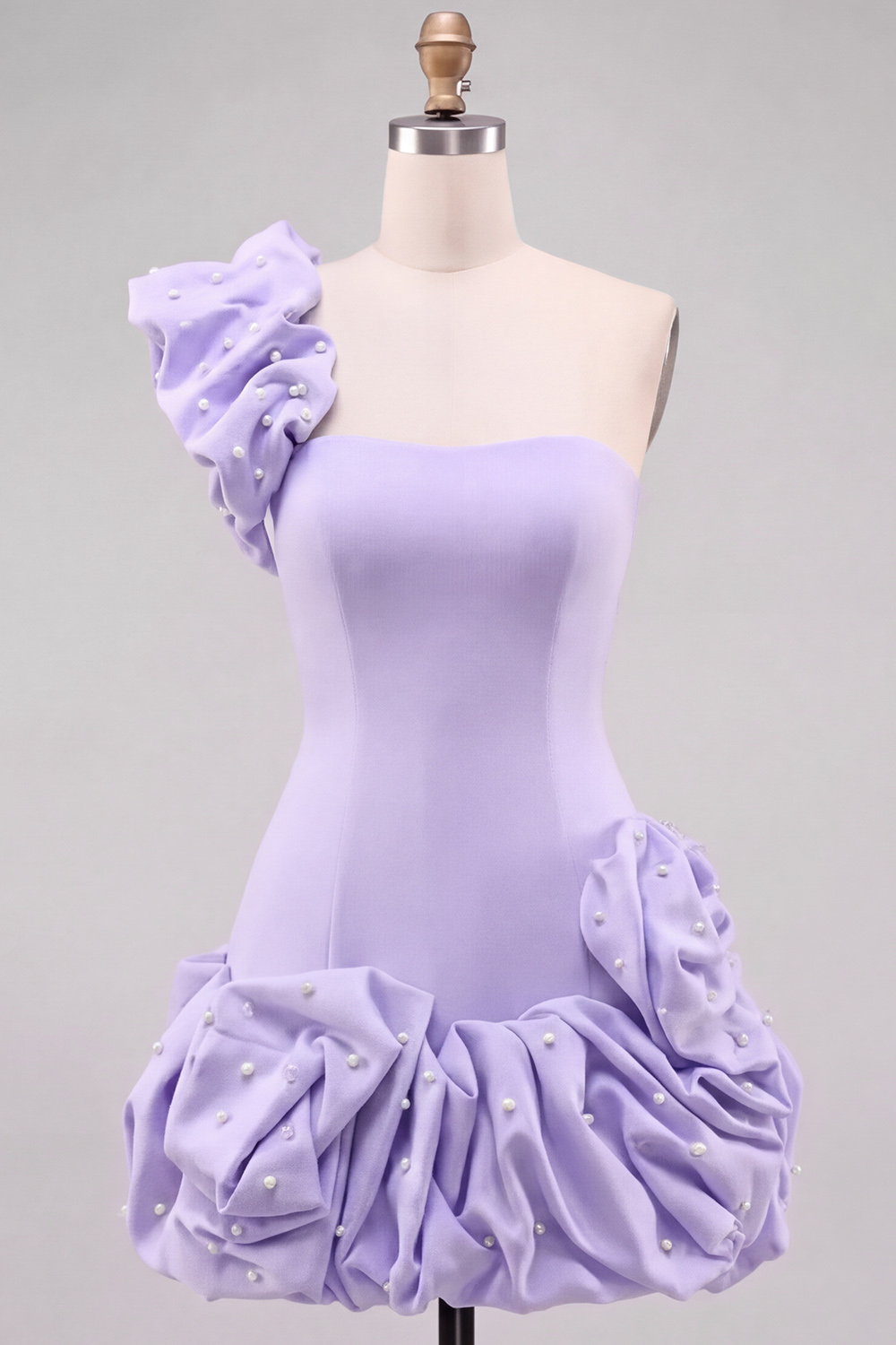 Light Blue Tight Ruched Short Homecoming Dress with Pearls