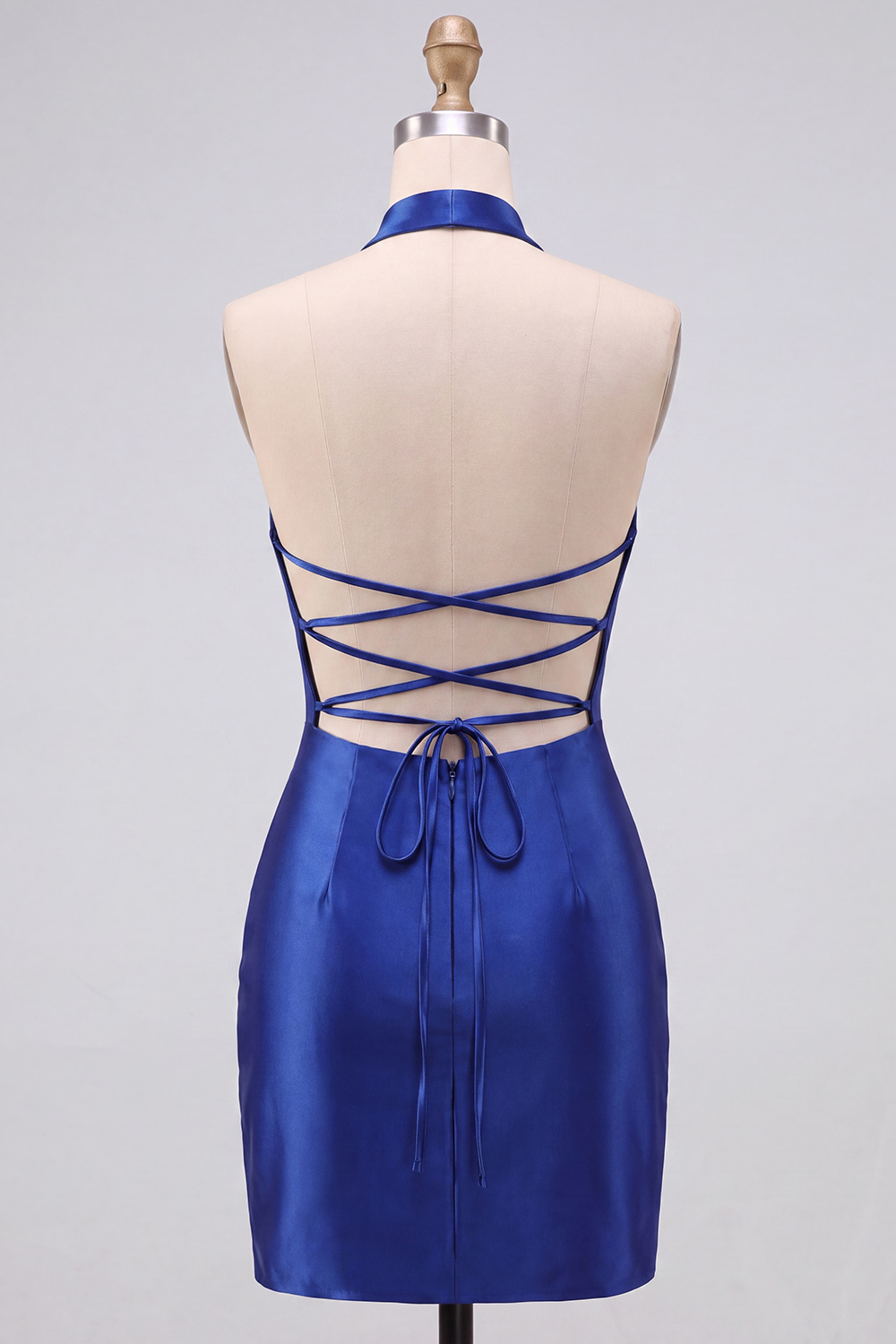 Royal Blue Bodycon Halter Short Homecoming Dress with Rhinestones