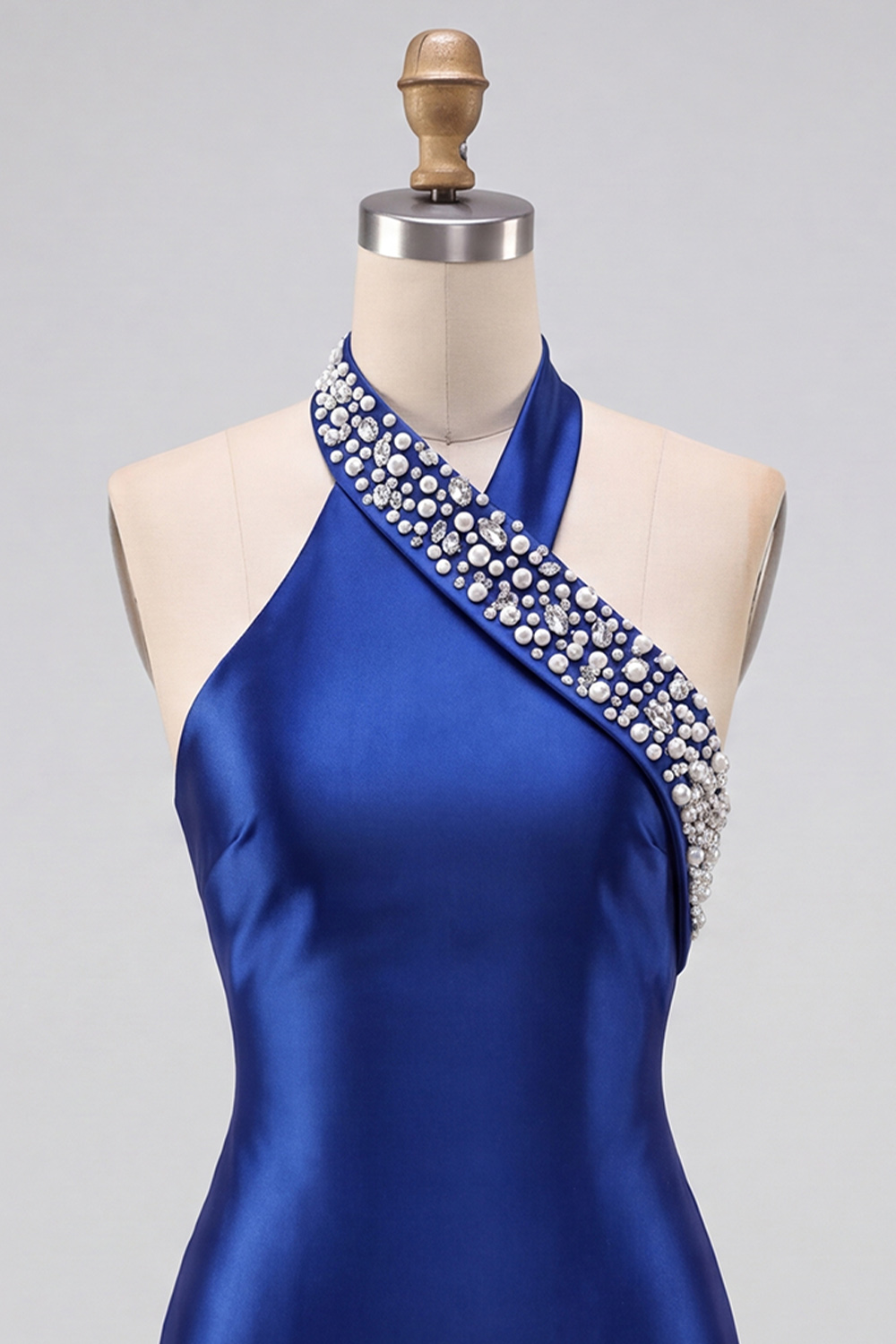 Royal Blue Bodycon Halter Short Homecoming Dress with Rhinestones