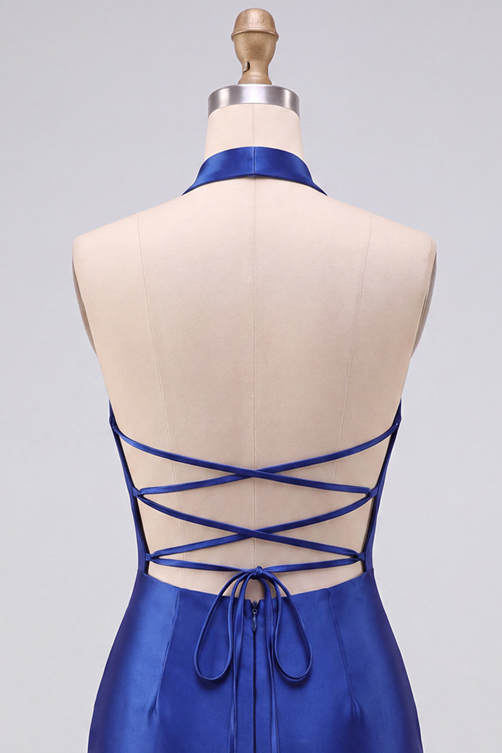 Royal Blue Bodycon Halter Short Homecoming Dress with Rhinestones