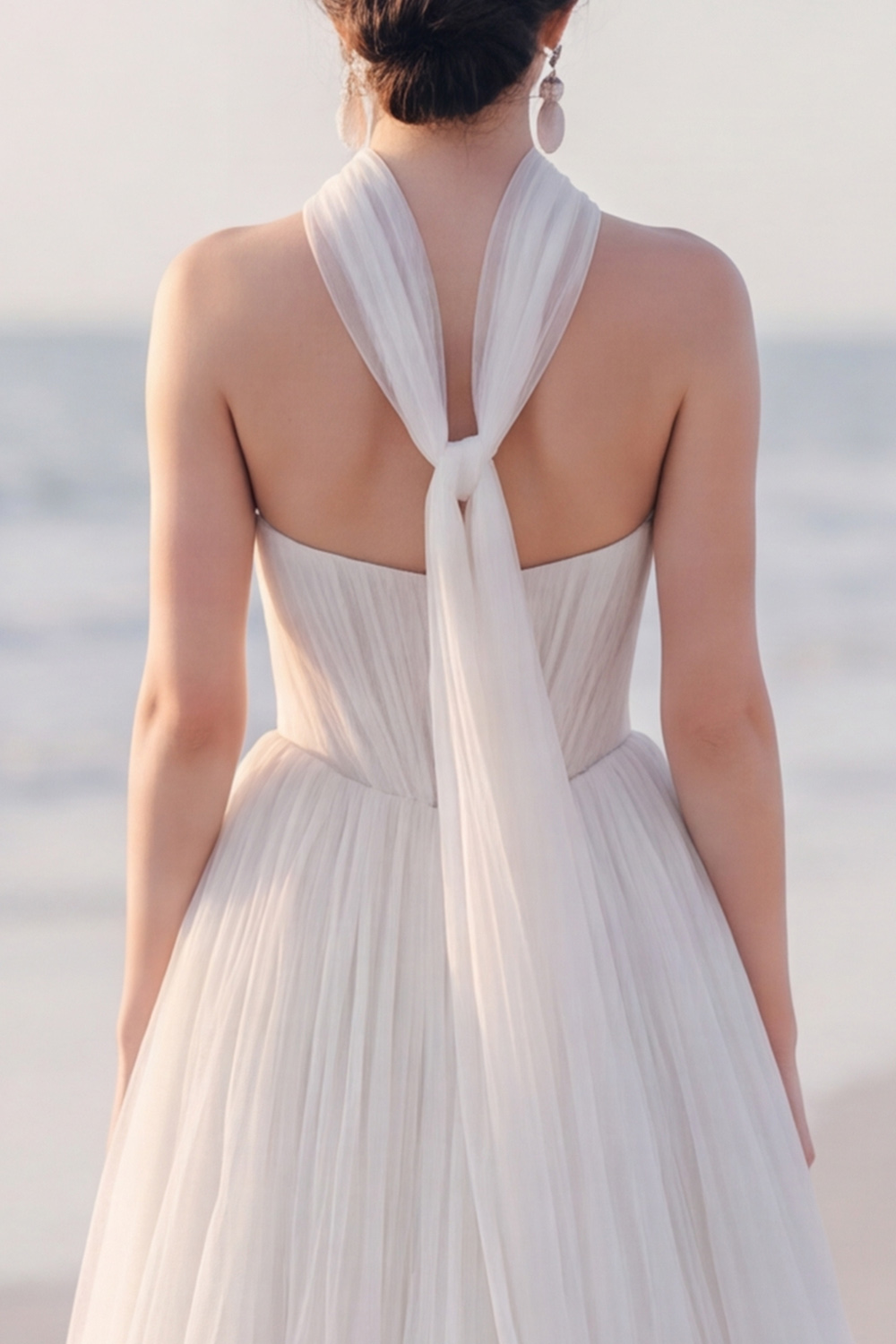 White A-Line Strapless Ruched Sweep Train Wedding Dress