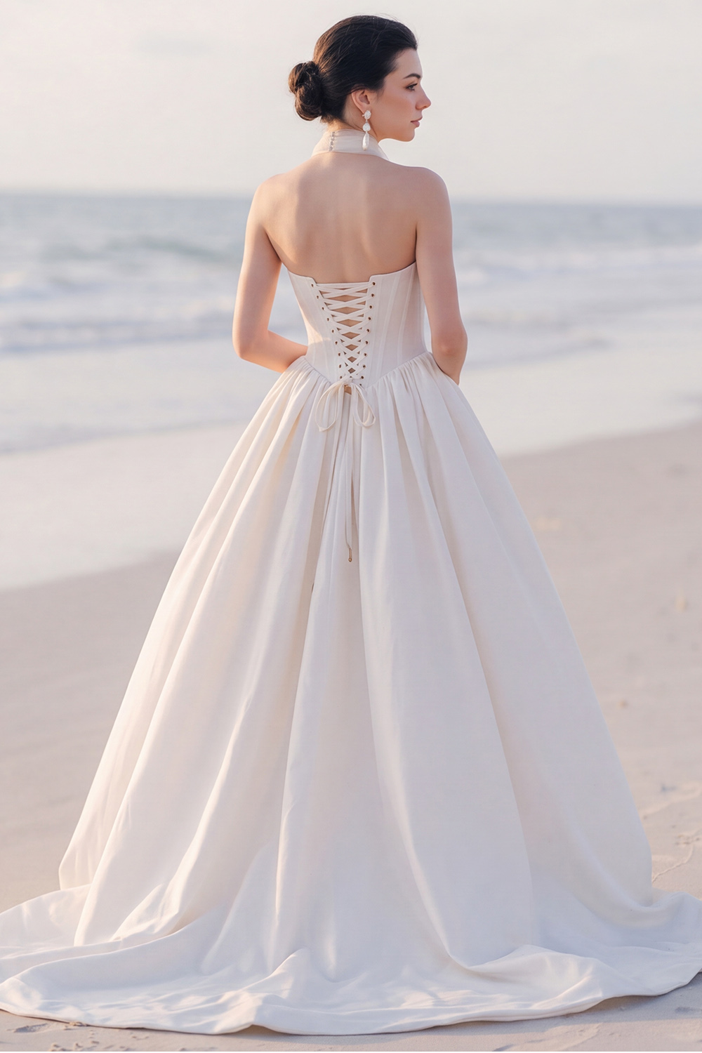 White A-Line Strapless Sweep Train Wedding Dress