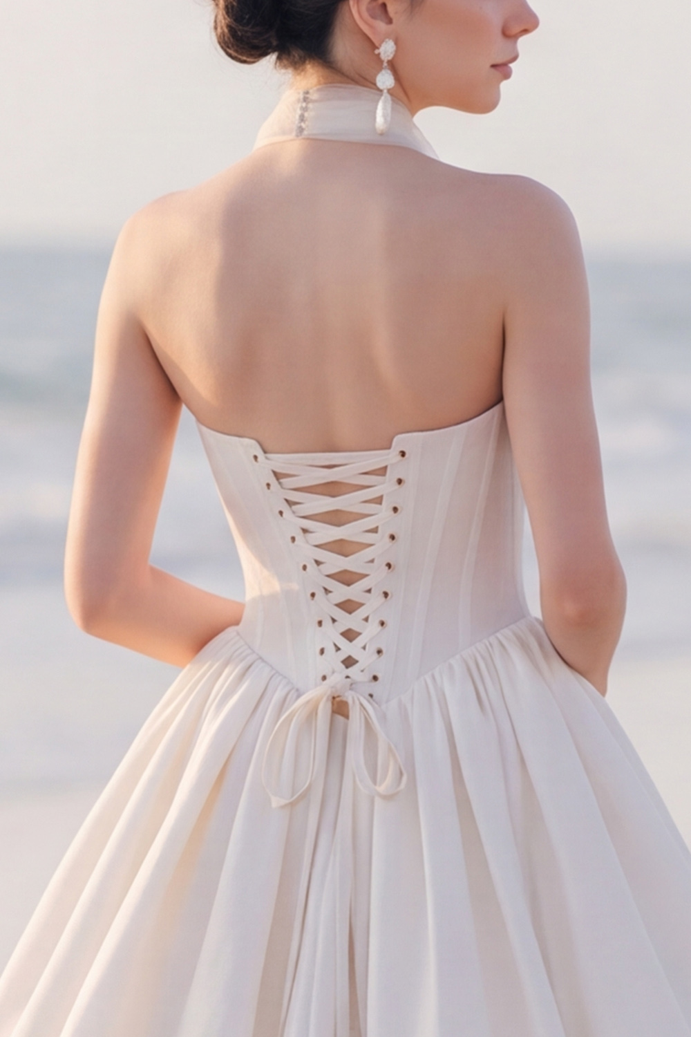 White A-Line Strapless Sweep Train Wedding Dress