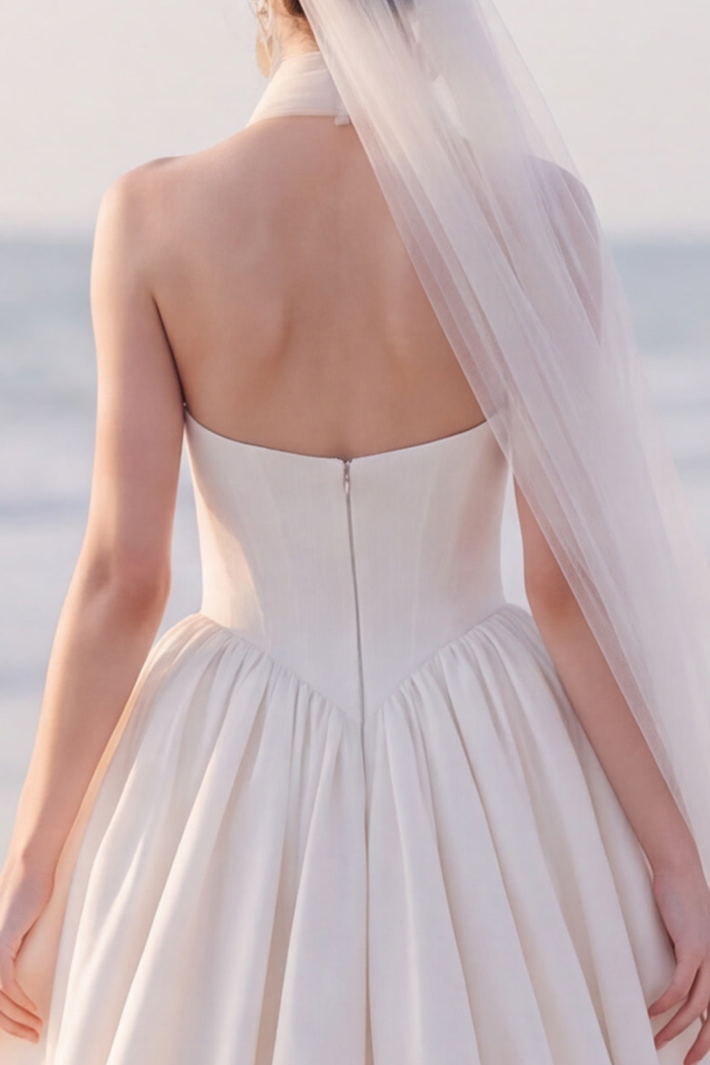 White Corset A-Line Strapless Sweep Train Wedding Dress with Bow