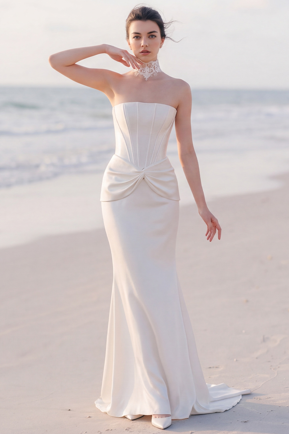 Ivory Corset Mermaid Strapless Sweep Train Wedding Dress