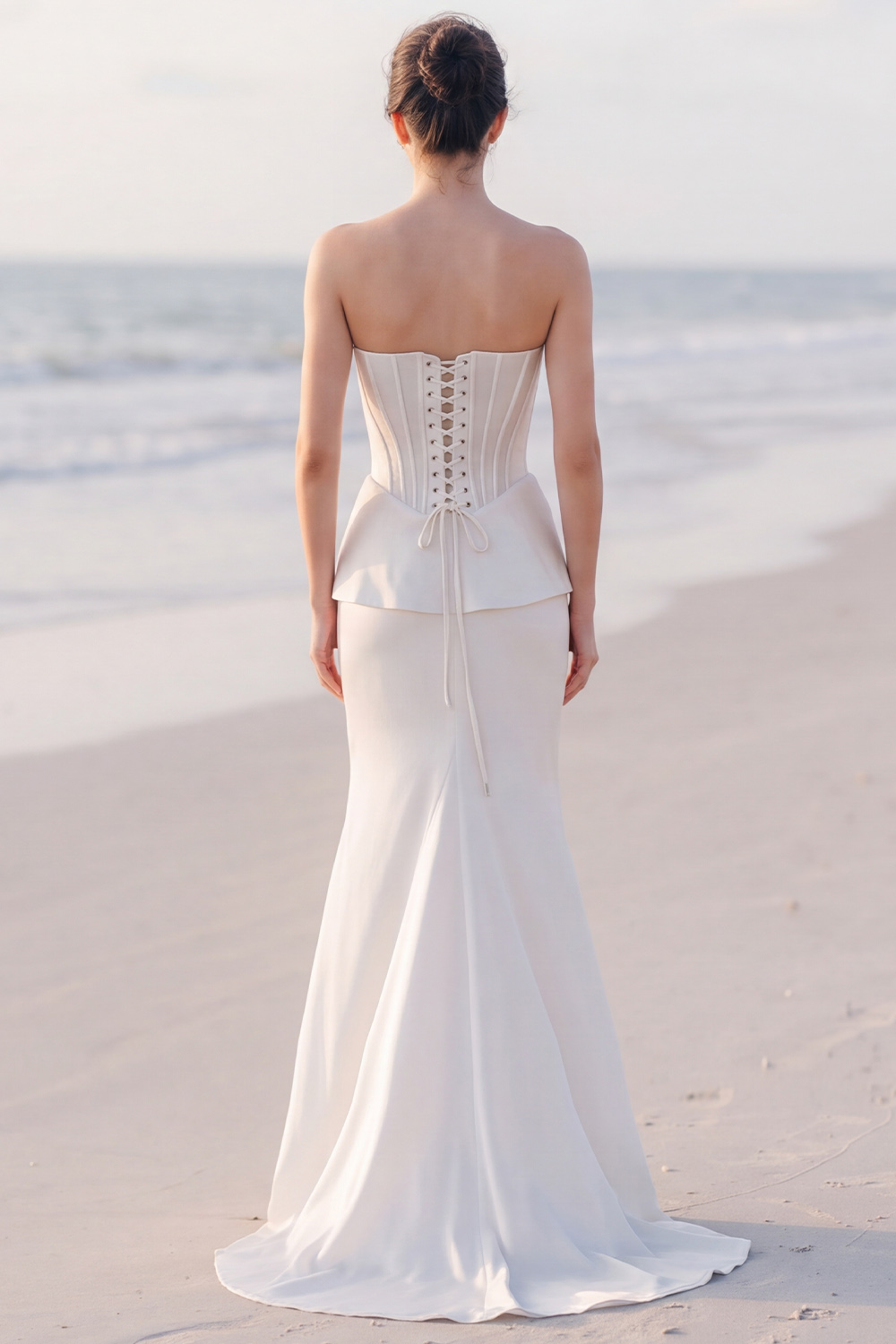 Ivory Corset Mermaid Strapless Sweep Train Wedding Dress
