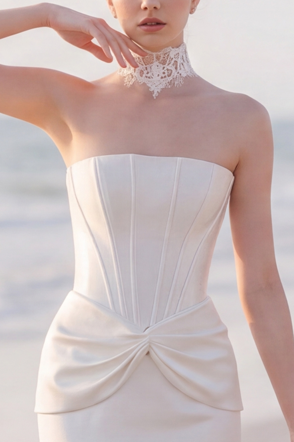 Ivory Corset Mermaid Strapless Sweep Train Wedding Dress