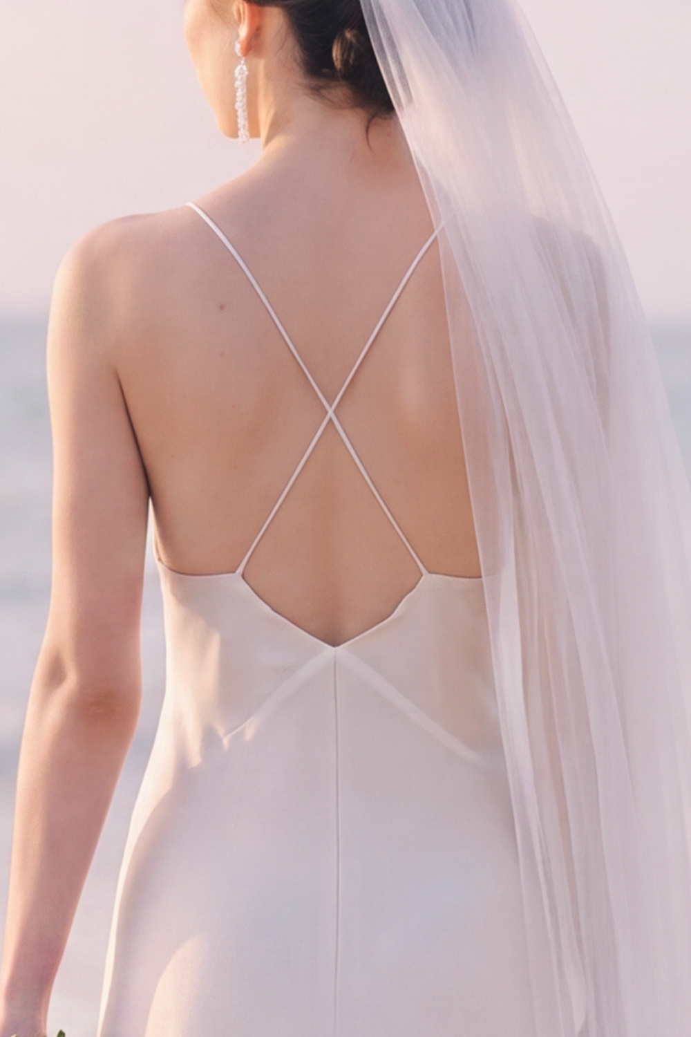 White Sheath V-Neck Maxi Wedding Dress with Bow