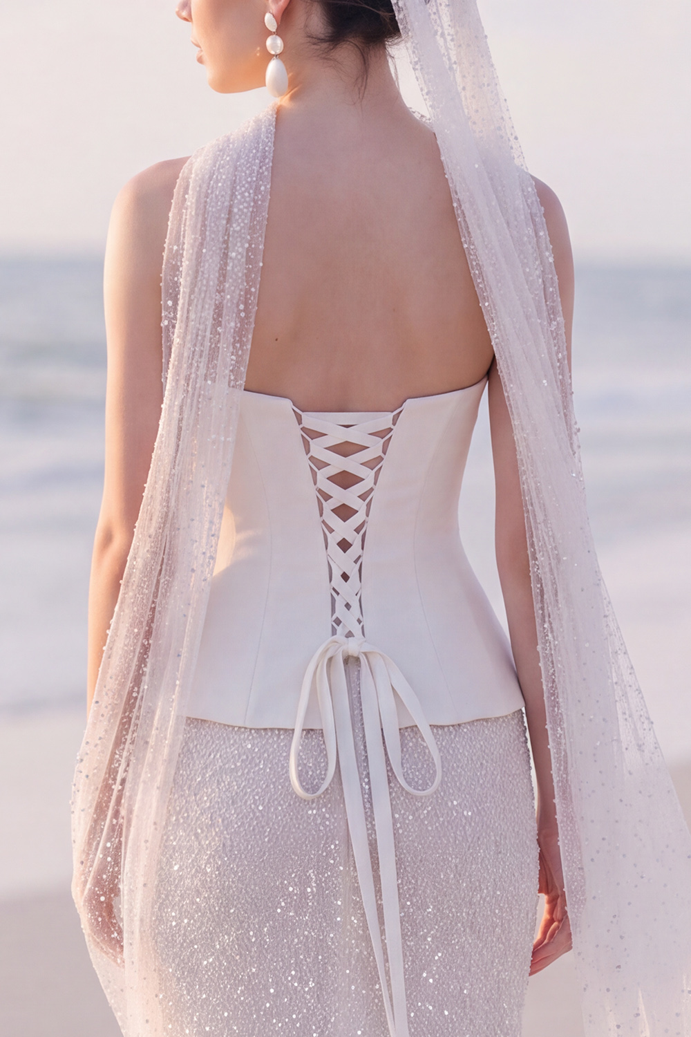 White Sparkly Sheath Strapless Maxi Engagement Dress with Sequins